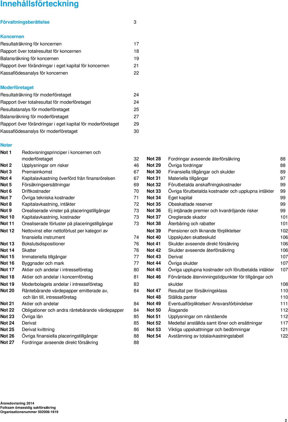 Balansräkning för moderföretaget 27 Rapport över förändringar i eget kapital för moderföretaget 29 Kassaflödesanalys för moderföretaget 30 Noter Not 1 Redovisningsprinciper i koncernen och