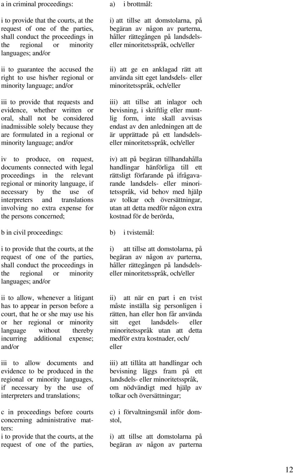 because they are formulated in a regional or minority language; and/or iv to produce, on request, documents connected with legal proceedings in the relevant regional or minority language, if
