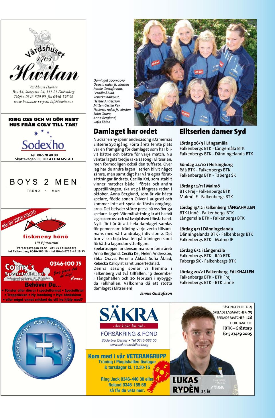 Conny Behöver Du Fönster eller dörrar i specialformat Speciallister Trappräcken Ny inredning Nya bänkskivor eller något annat snickeri du vill ha hjälp med? Damlaget 2009-2010 Översta raden fr.