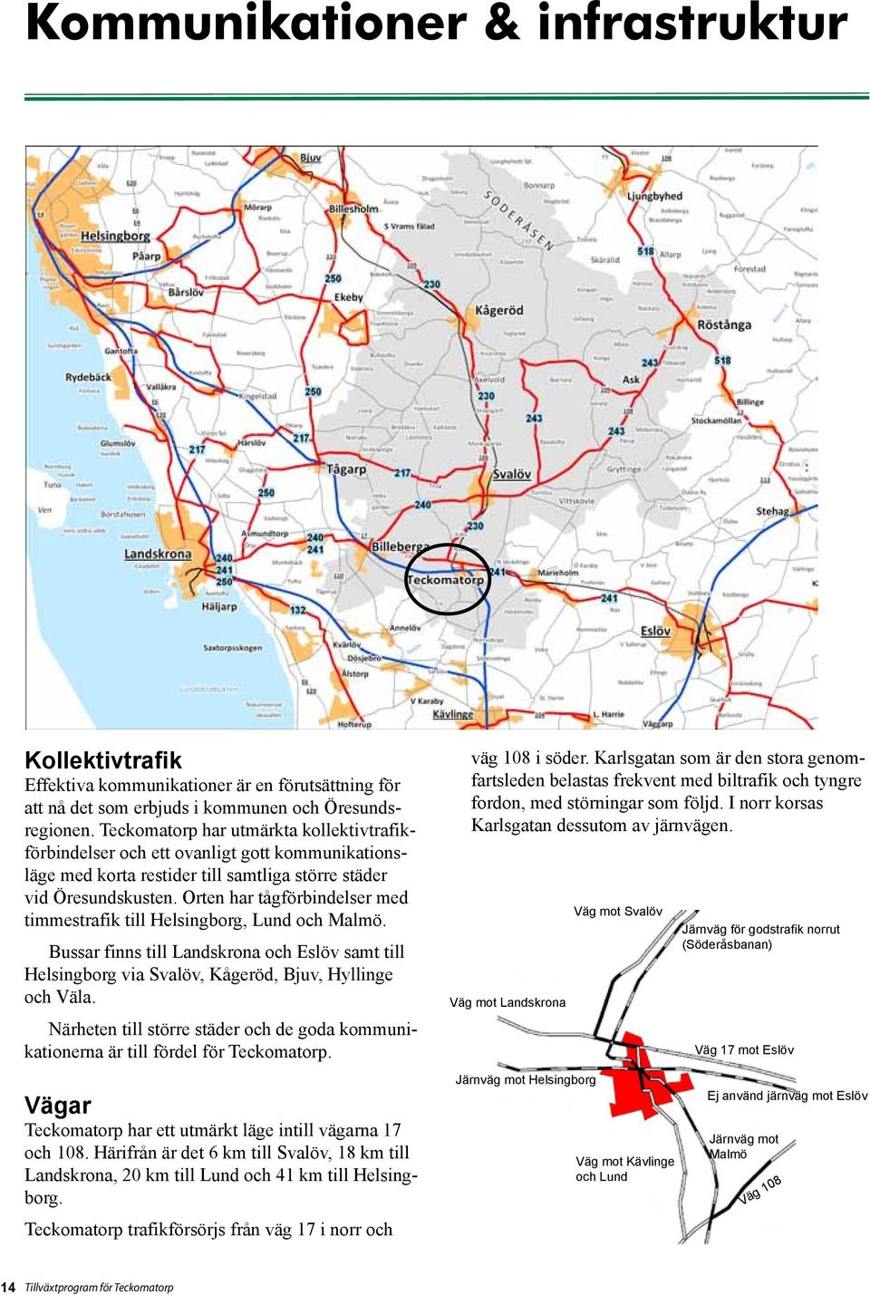 Orten har tågförbindelser med timmestrafik till Helsingborg, Lund och Malmö. Bussar finns till Landskrona och Eslöv samt till Helsingborg via Svalöv, Kågeröd, Bjuv, Hyllinge och Väla.