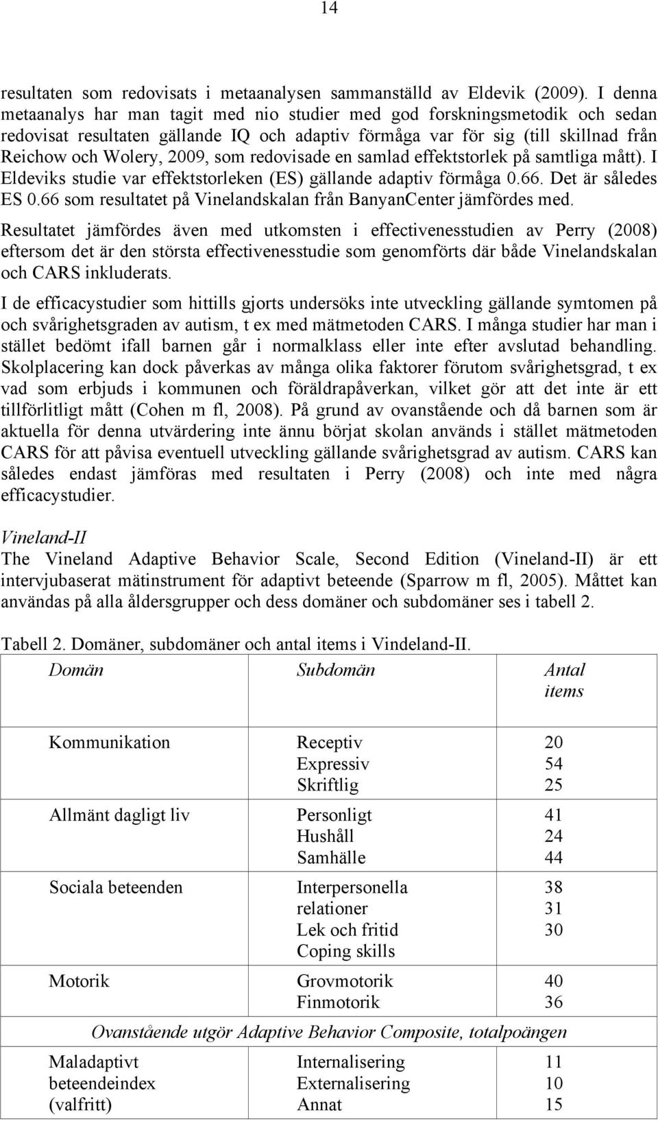 redovisade en samlad effektstorlek på samtliga mått). I Eldeviks studie var effektstorleken (ES) gällande adaptiv förmåga 0.66. Det är således ES 0.