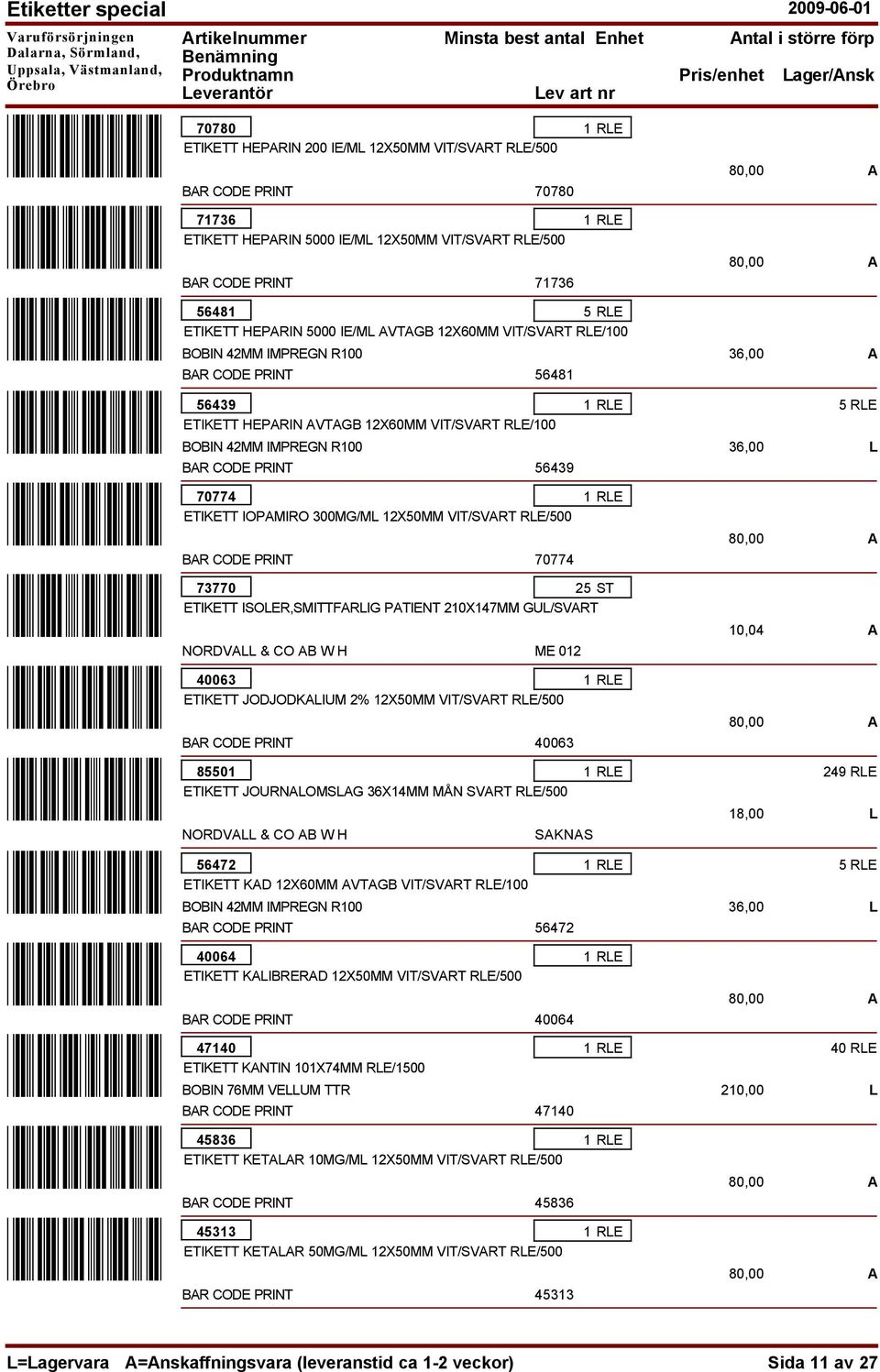 73770 25 ST ISOLER,SMITTFARLIG PATIENT 210X147MM GUL/SVART NORDVALL & CO AB W H ME 012 40063 JODJODKALIUM 2% 12X50MM VIT/SVART RLE/500 40063 85501 JOURNALOMSLAG 36X14MM MÅN SVART RLE/500 NORDVALL &