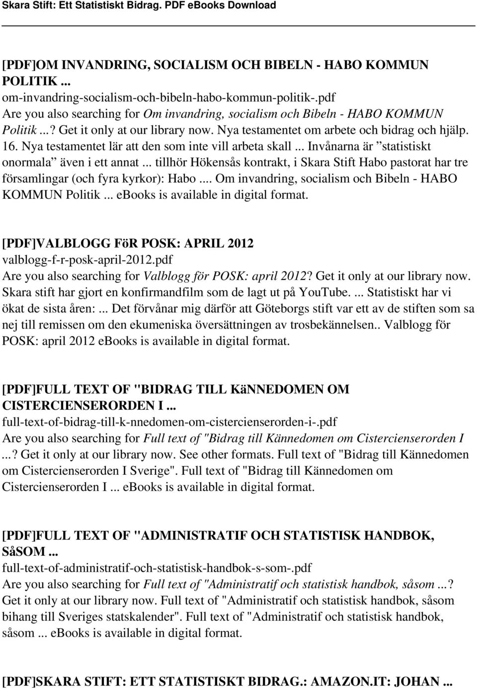 Skara Stift: Ett Statistiskt Bidrag. - PDF Free Download