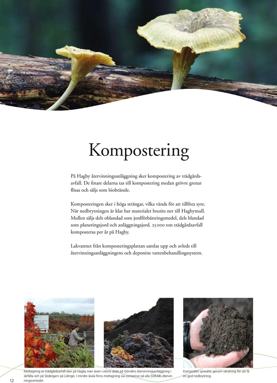 Mullen säljs dels oblandad som jordförbättringsmedel, dels blandad som planeringsjord och anläggningsjord. 25 000 ton trädgårdsavfall komposteras per år på Hagby.