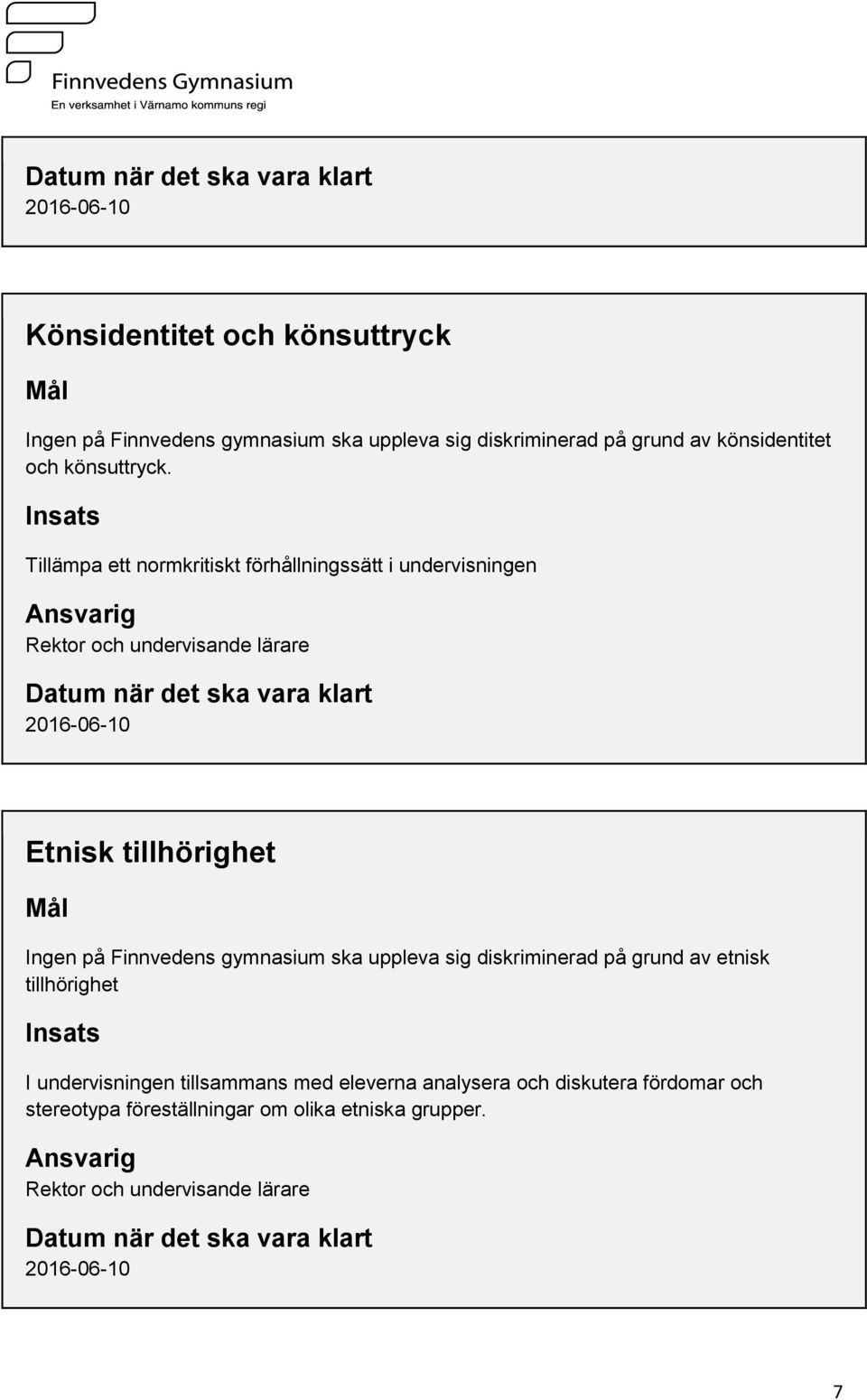 Tillämpa ett normkritiskt förhållningssätt i undervisningen Rektor och undervisande lärare Datum när det ska vara klart Etnisk tillhörighet Ingen