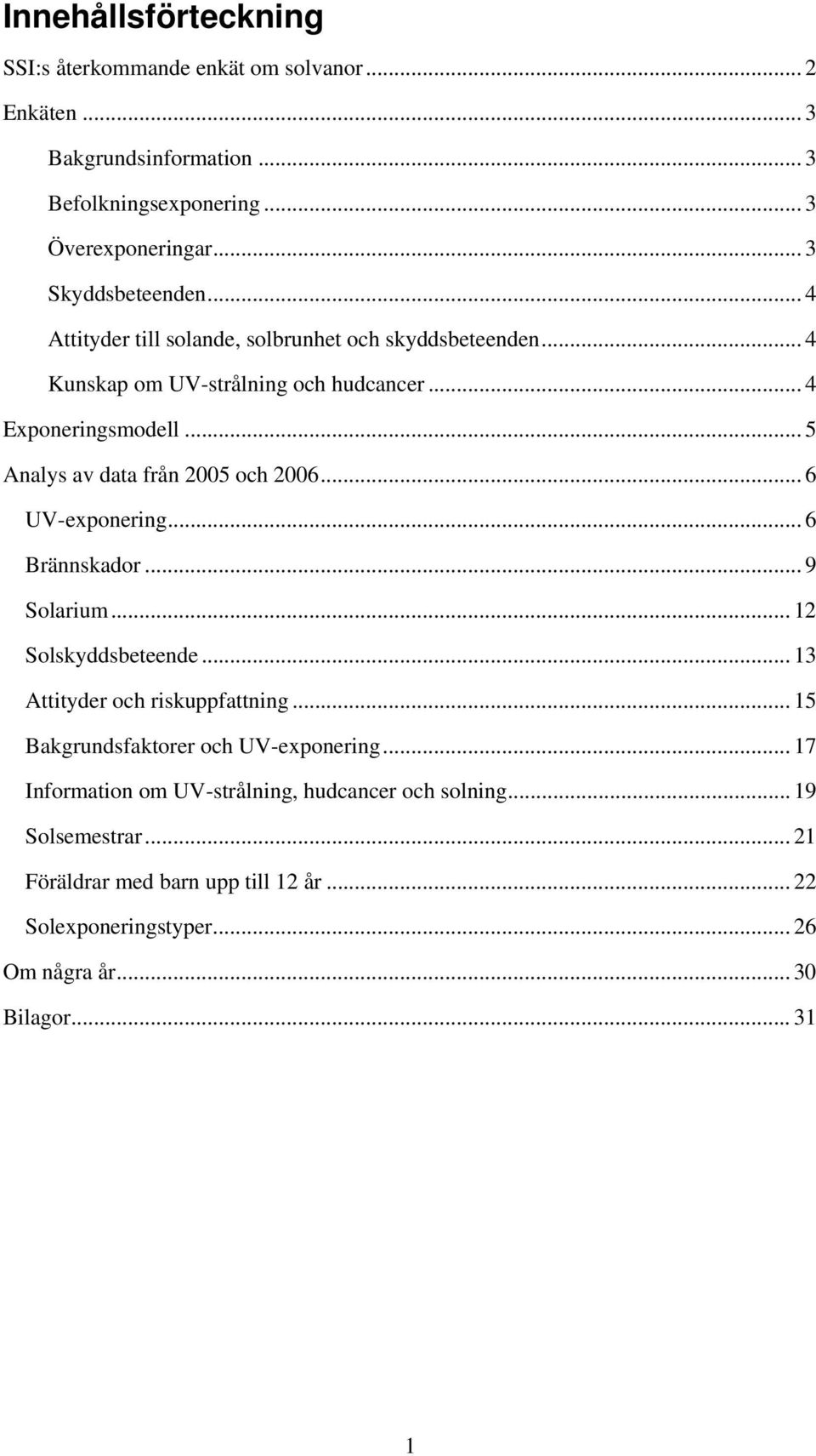 .. 6 UV-exponering... 6 Brännskador... 9 Solarium... 12 Solskyddsbeteende... 13 Attityder och riskuppfattning... 15 Bakgrundsfaktorer och UV-exponering.