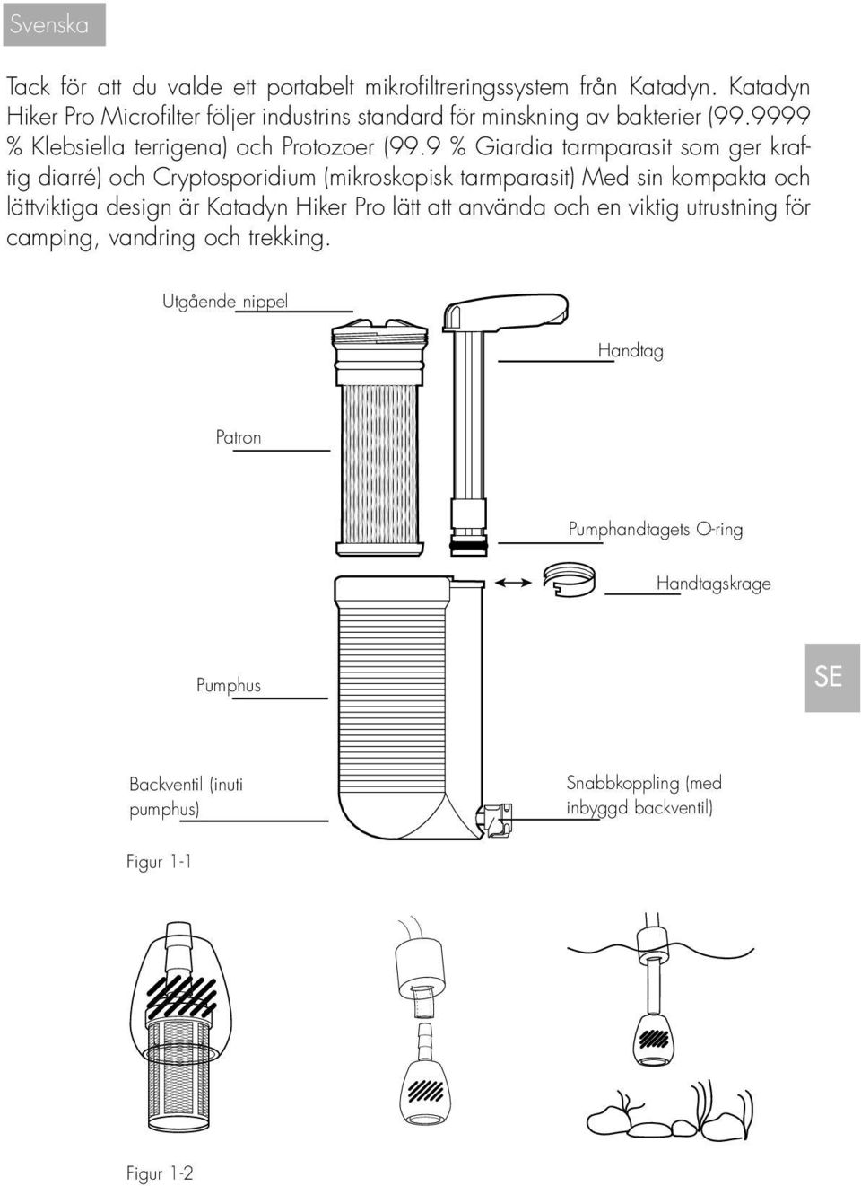 9 % Giardia tarmparasit som ger kraftig diarré) och Cryptosporidium (mikroskopisk tarmparasit) Med sin kompakta och lättviktiga design är Katadyn Hiker