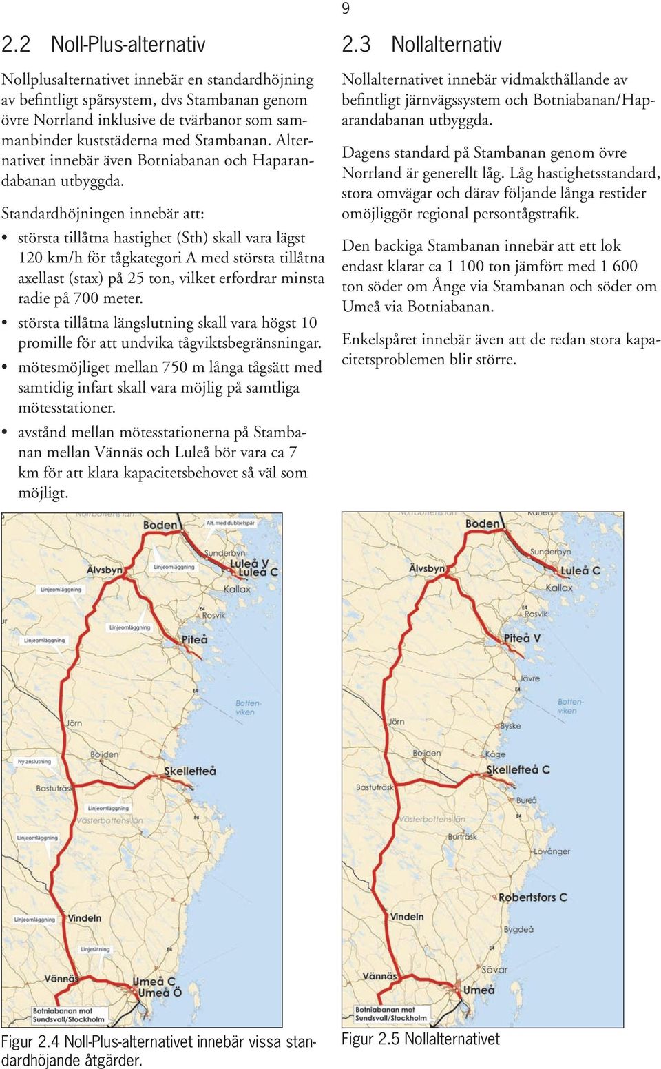 Standardhöjningen innebär att: största tillåtna hastighet (Sth) skall vara lägst 120 km/h för tågkategori A med största tillåtna axellast (stax) på 25 ton, vilket erfordrar minsta radie på 700 meter.