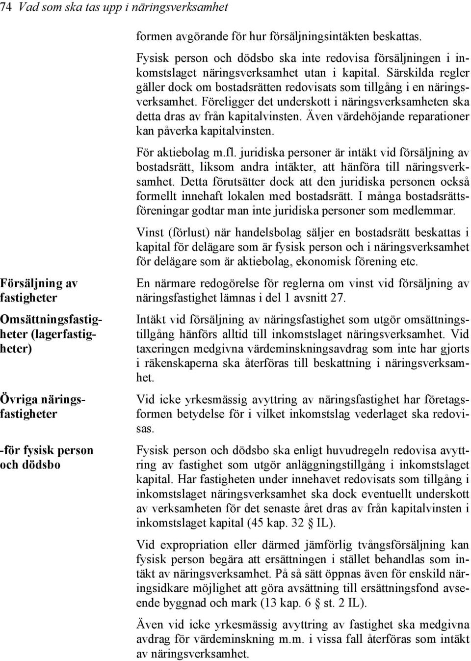 Särskilda regler gäller dock om bostadsrätten redovisats som tillgång i en näringsverksamhet. Föreligger det underskott i näringsverksamheten ska detta dras av från kapitalvinsten.