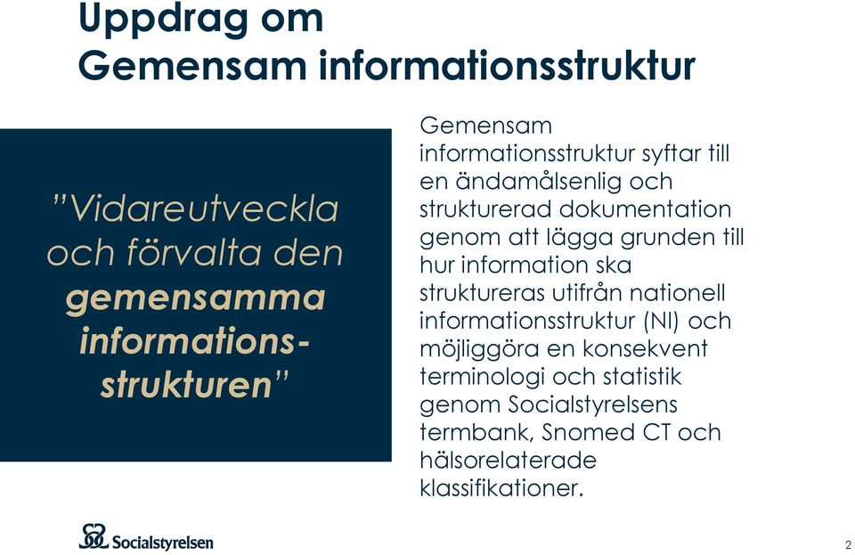 grunden till hur information ska struktureras utifrån nationell informationsstruktur (NI) och möjliggöra en