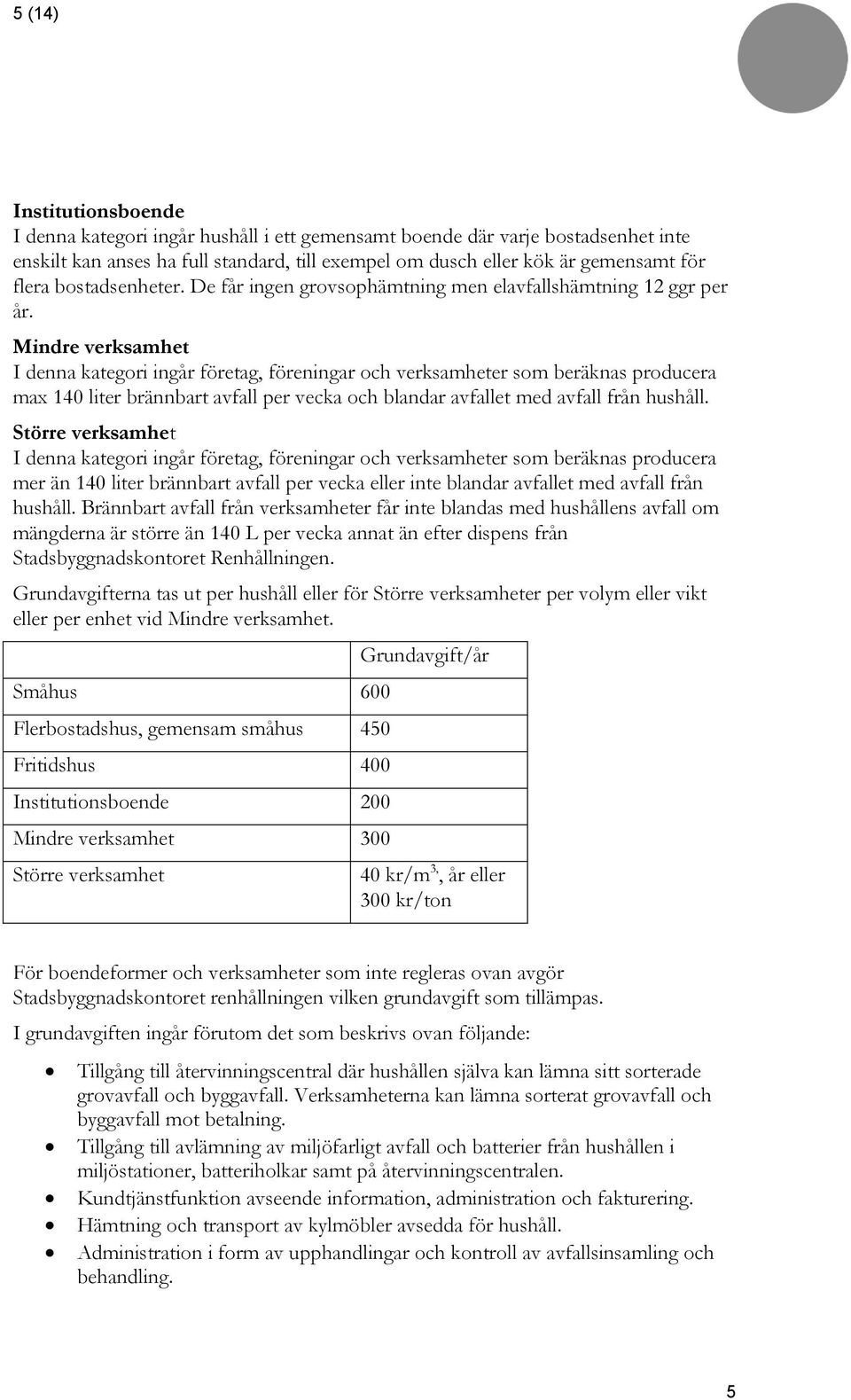 Mindre verksamhet I denna kategori ingår företag, föreningar och verksamheter som beräknas producera max 140 liter brännbart avfall per vecka och blandar avfallet med avfall från hushåll.