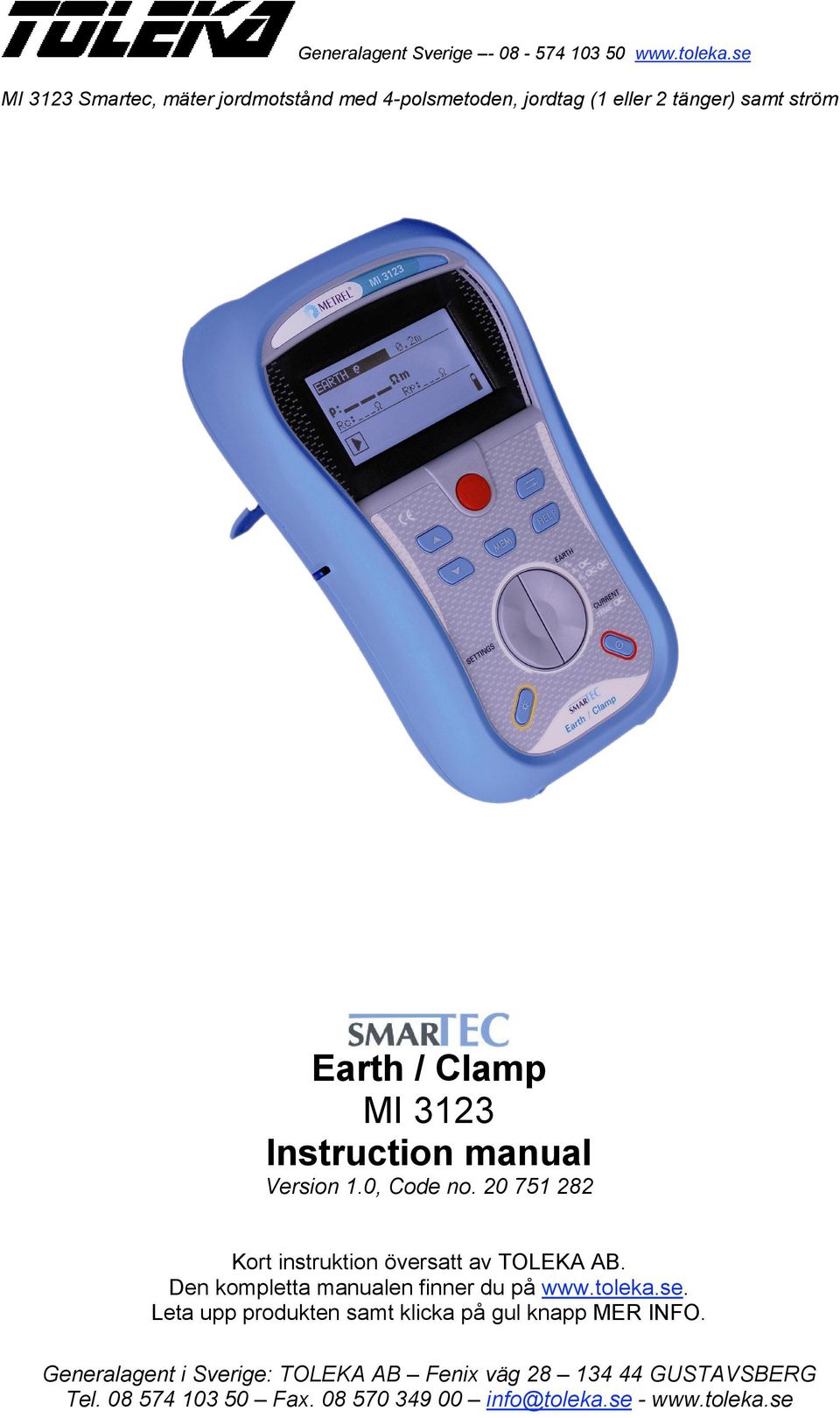 ström Earth / Clamp MI 3123 Instruction manual Version 1.0, Code no.