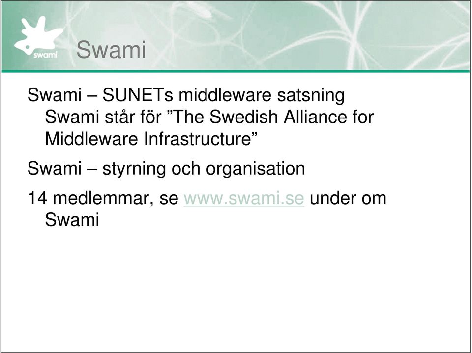 Infrastructure Swami styrning och