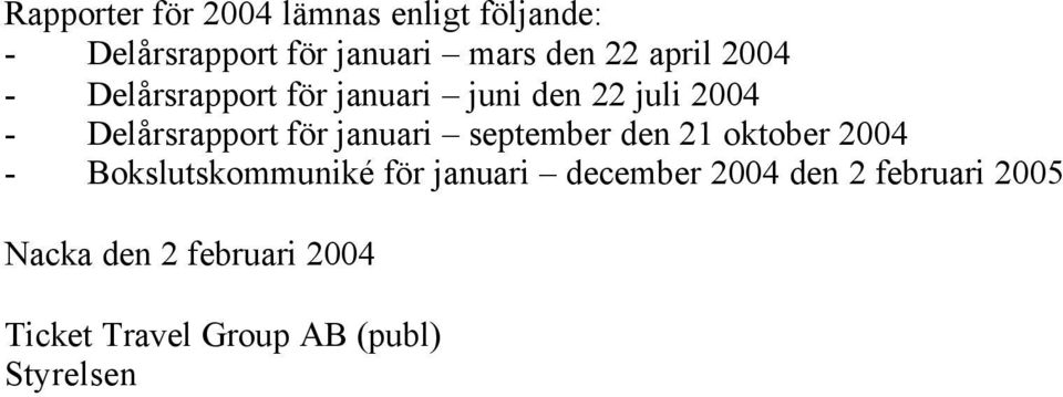 januari september den 21 oktober 2004 - Bokslutskommuniké för januari december 2004