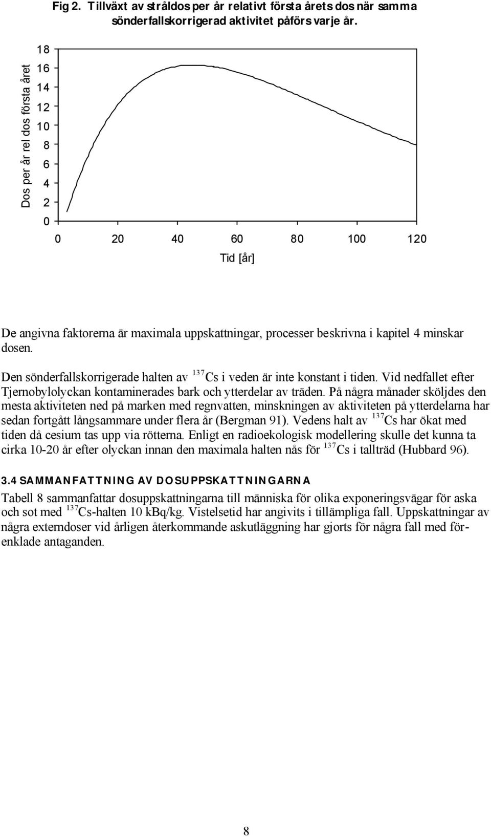 Den sönderfallskorrigerade halten av 137 Cs i veden är inte konstant i tiden. Vid nedfallet efter Tjernobylolyckan kontaminerades bark och ytterdelar av träden.