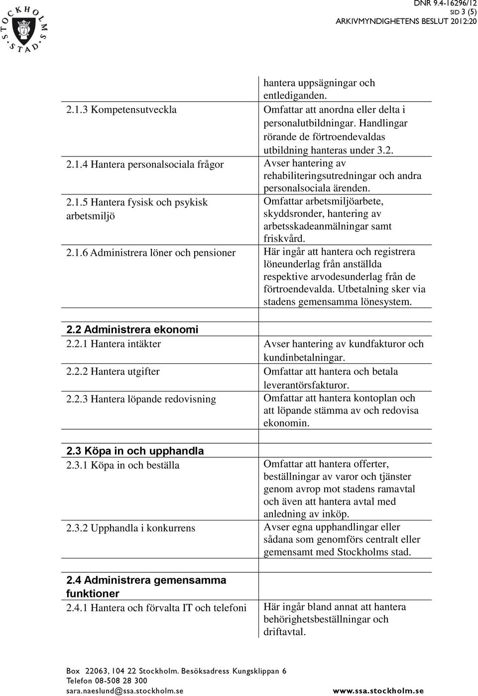 Utbetalning sker via stadens gemensamma lönesystem. 2.2 Administrera ekonomi 2.2.1 Hantera intäkter Avser hantering av kundfakturor och kundinbetalningar. 2.2.2 Hantera utgifter Omfattar att hantera och betala leverantörsfakturor.