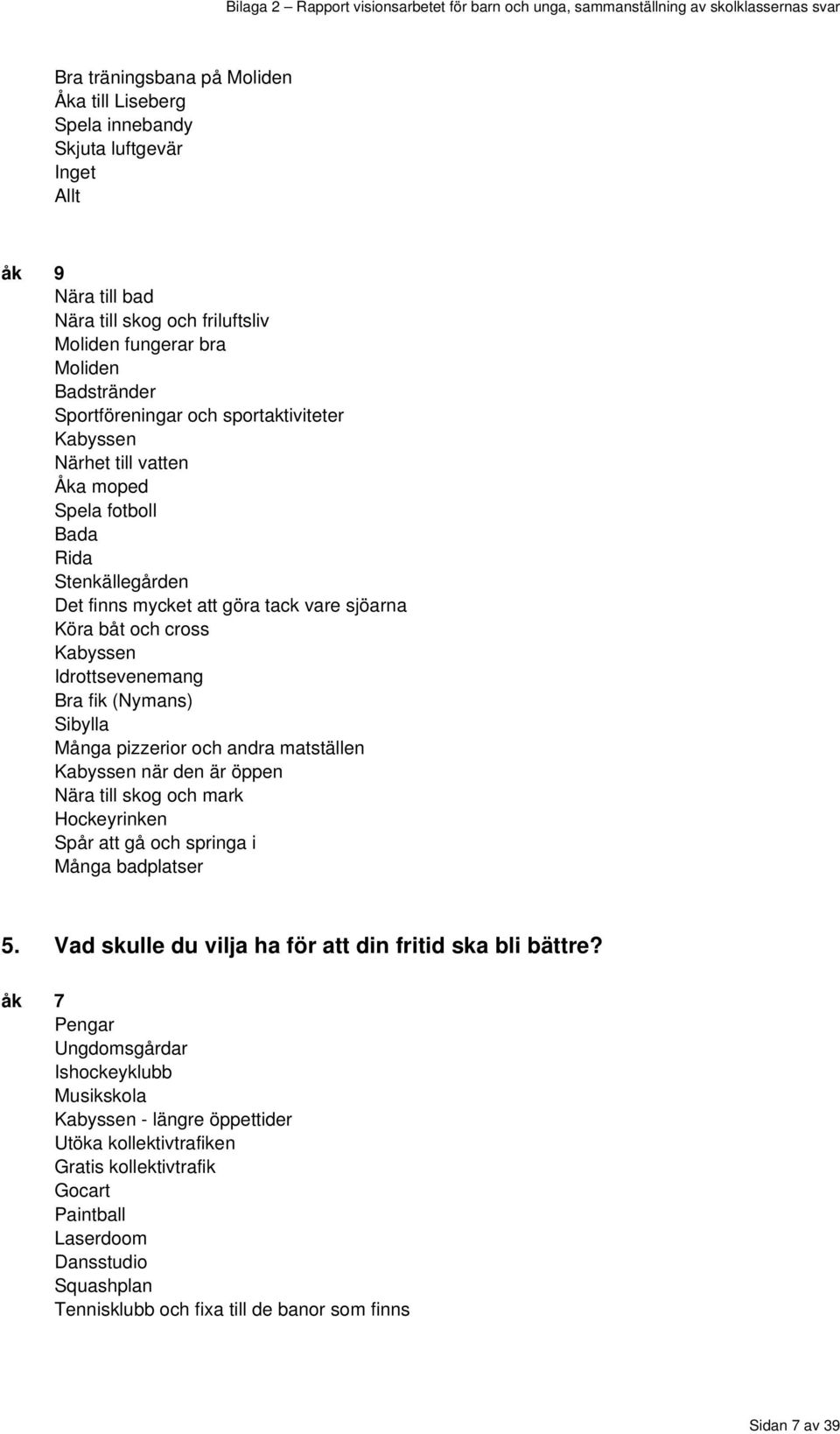 (Nymans) Sibylla Många pizzerior och andra matställen Kabyssen när den är öppen Nära till skog och mark Hockeyrinken Spår att gå och springa i Många badplatser 5.