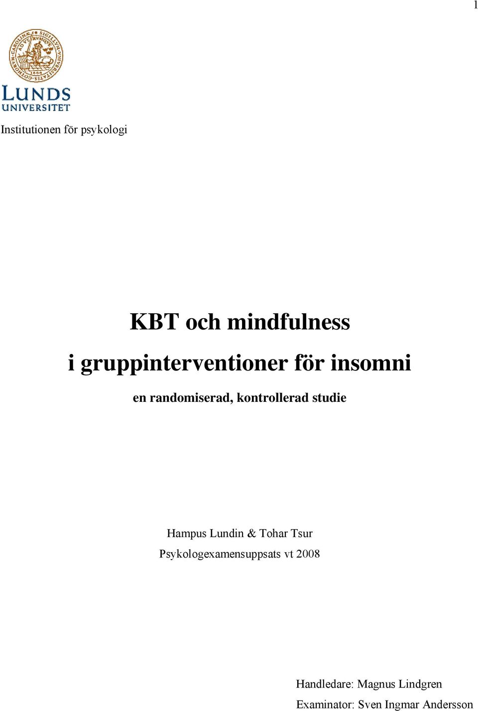 kontrollerad studie Hampus Lundin & Tohar Tsur