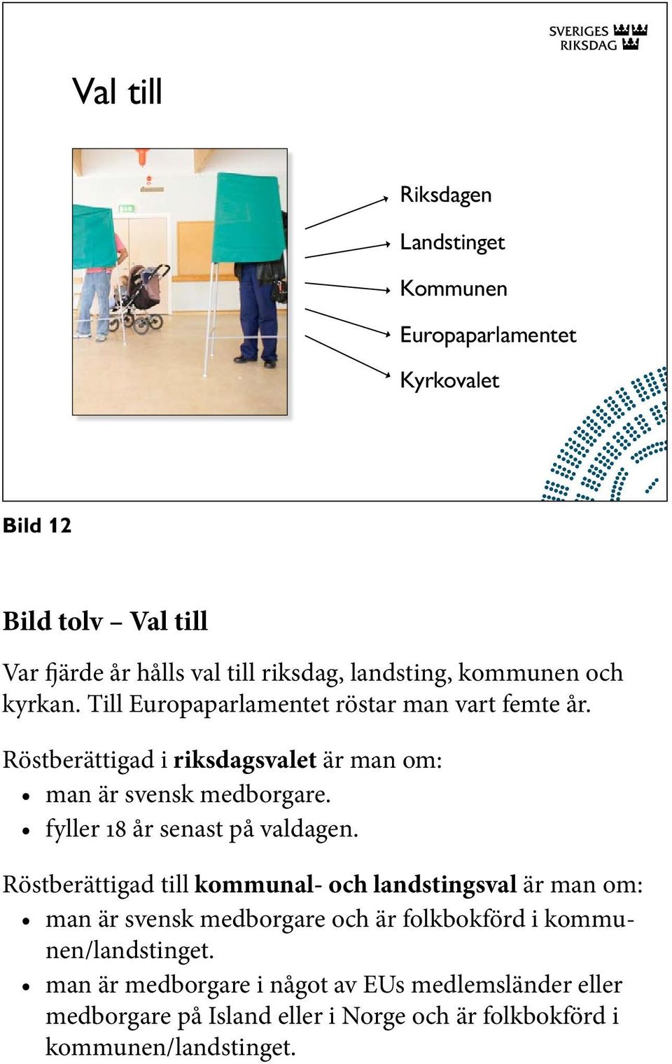 Röstberättigad i riksdagsvalet är man om: man är svensk medborgare. fyller 18 år senast på valdagen.