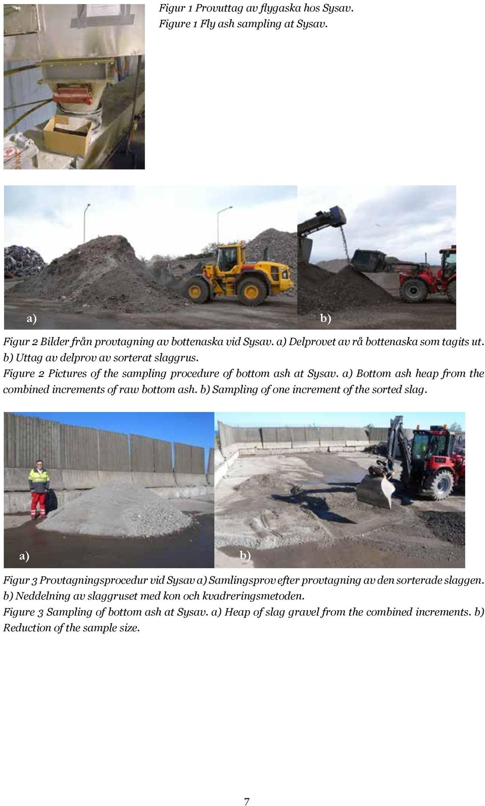 a) av b) delprov Uttag av av delprov sorterat av slaggrus. sorterat slaggrus. b) Figure 2 Pictures of the sampling procedure of bottom ash at Sysav.