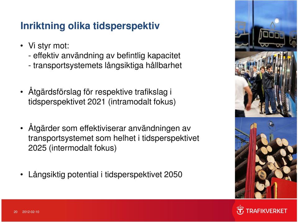 tidsperspektivet 2021 (intramodalt fokus) Åtgärder som effektiviserar användningen av