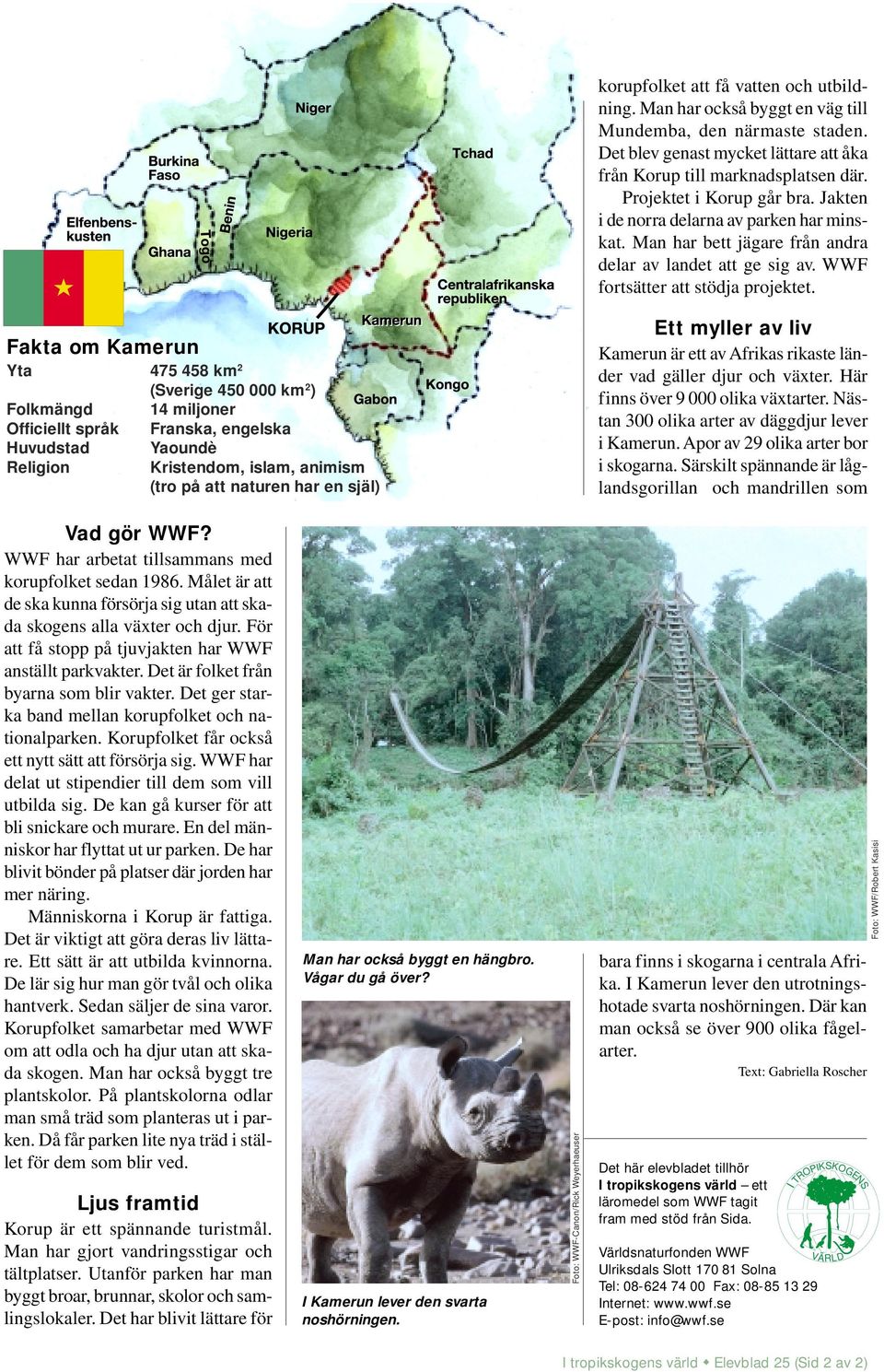 Fakta om Kamerun Yta 475 458 km 2 Folkmängd Officiellt språk Huvudstad Religion (Sverige 450 000 km 2 ) 14 miljoner Franska, engelska Yaoundè Kristendom, islam, animism (tro på att naturen har en