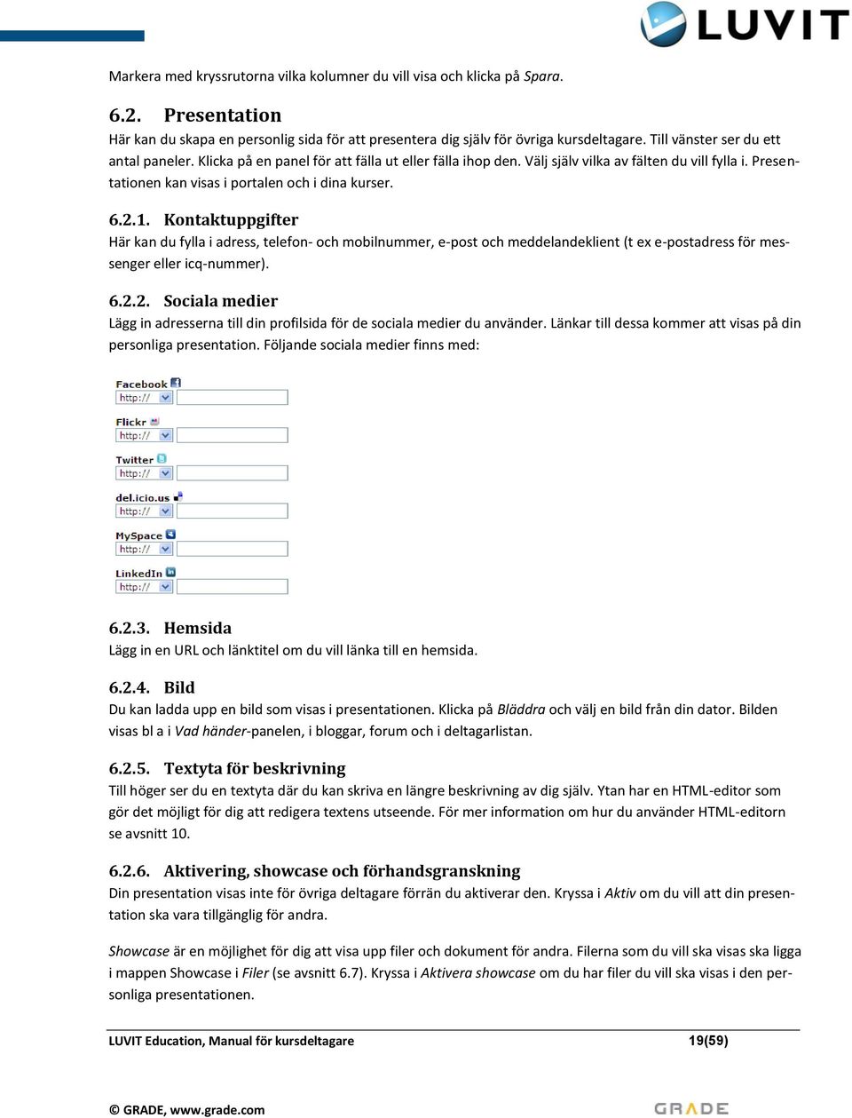 1. Kontaktuppgifter Här kan du fylla i adress, telefon- och mobilnummer, e-post och meddelandeklient (t ex e-postadress för messenger eller icq-nummer). 6.2.