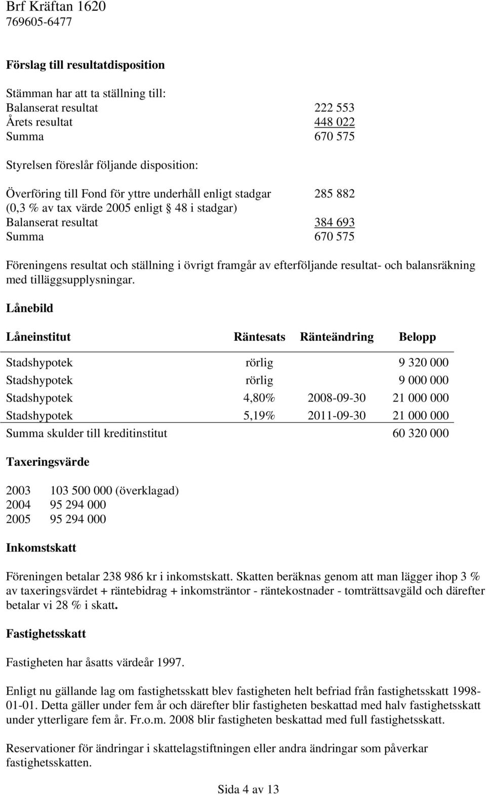 framgår av efterföljande resultat- och balansräkning med tilläggsupplysningar.