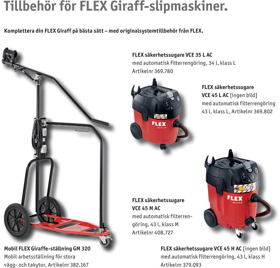 780 FLEX säkerhetssugare VCE 45 L AC [ingen bild] med automatisk filterrengöring 43 l, klass L, Artikelnr 369.