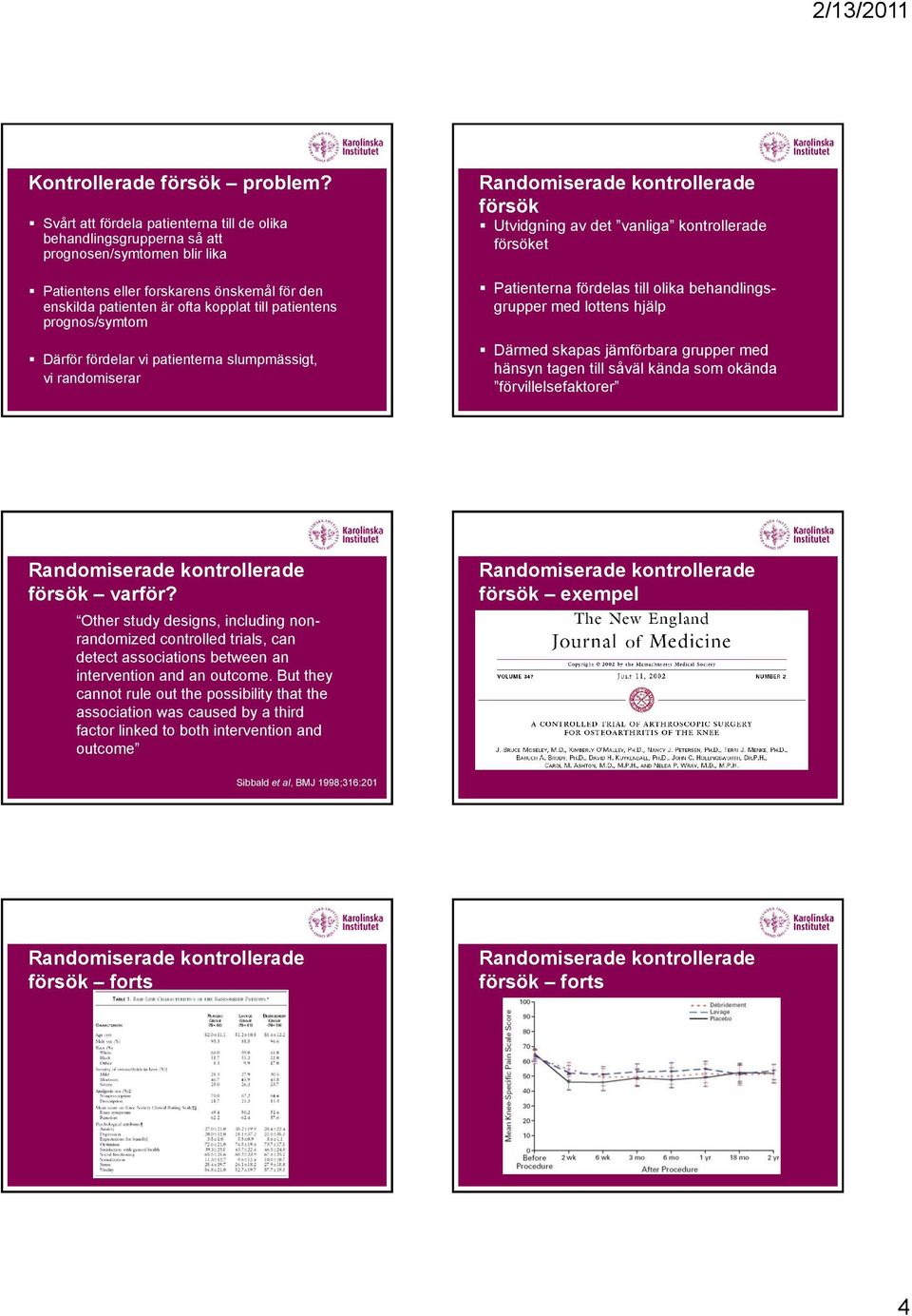 prognos/symtom Därför fördelar vi patienterna slumpmässigt, vi randomiserar försök Utvidgning av det vanliga kontrollerade försöket Patienterna fördelas till olika behandlingsgrupper med lottens