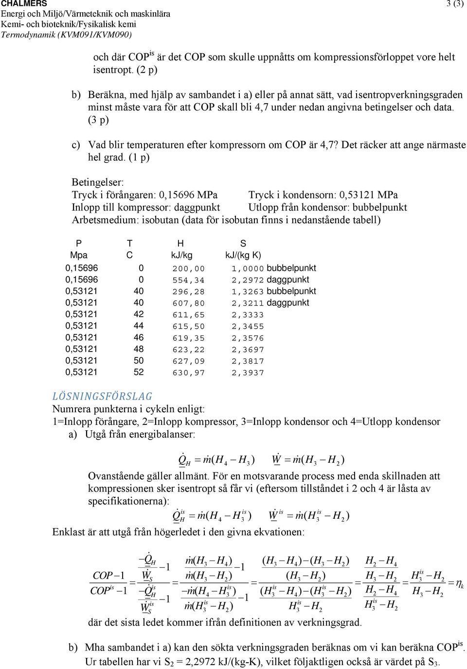 (3 p) c) Vad blir temperaturen efter kompressorn om CO är 4,7? Det räcker att ange närmaste hel grad.