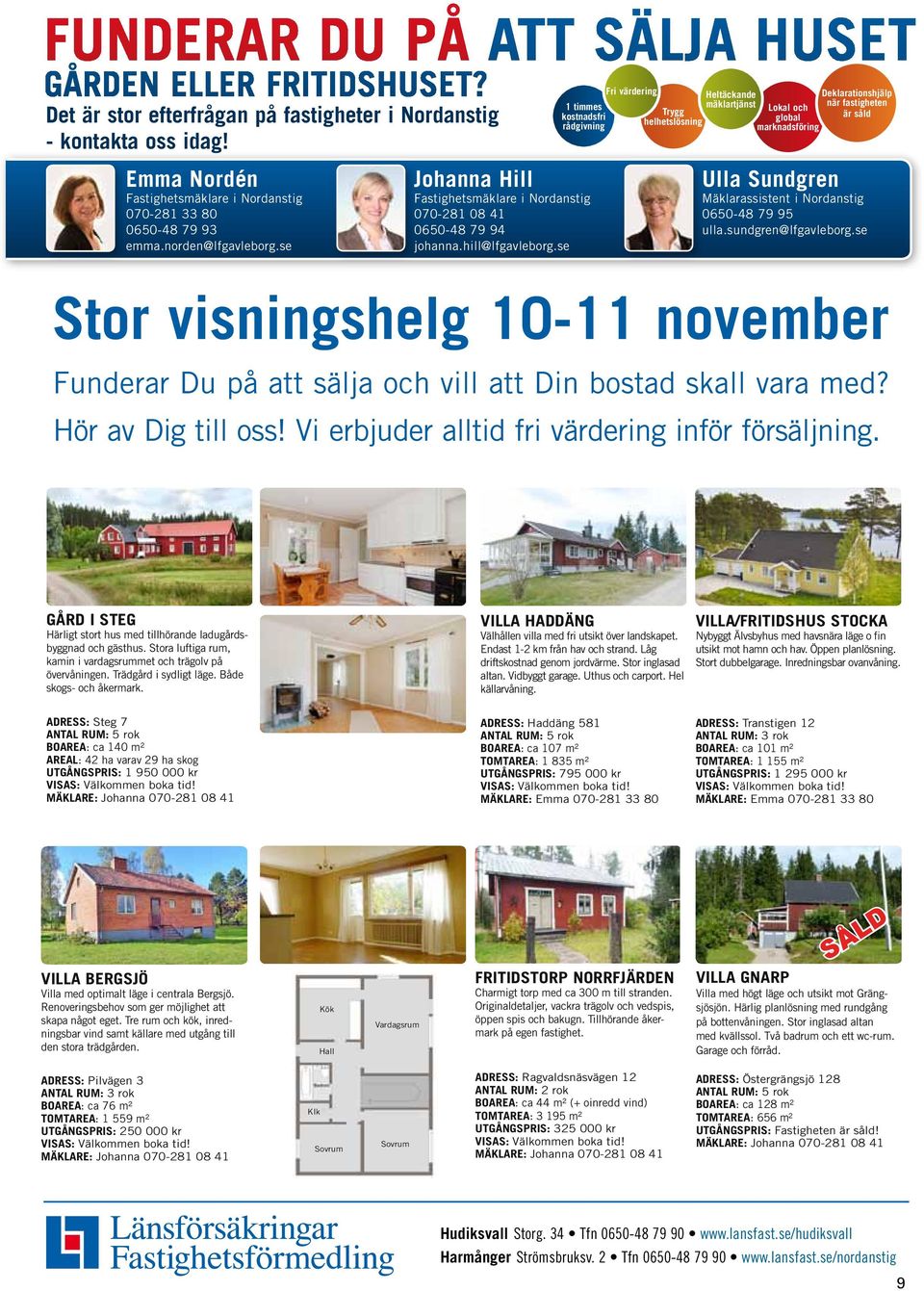 se 1 timmes kostnadsfri rådgivning Johanna Hill Fastighetsmäklare i Nordanstig 070-281 08 41 0650-48 79 94 johanna.hill@lfgavleborg.
