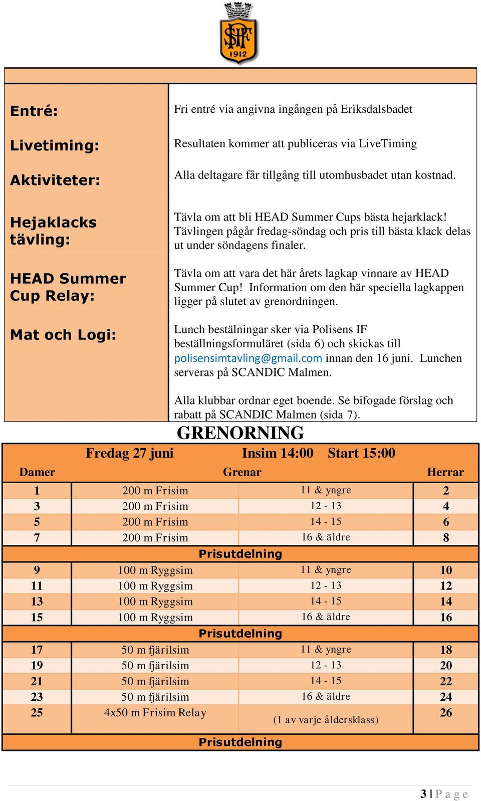 Tävla om att vara det här årets lagkap vinnare av HEAD Summer Cup! Information om den här speciella lagkappen ligger på slutet av grenordningen.