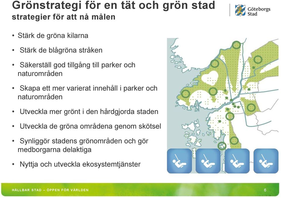 naturområden Utveckla mer grönt i den hårdgjorda staden Utveckla de gröna områdena genom skötsel Synliggör