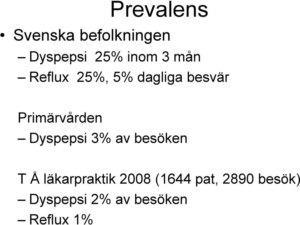 Dyspepsi 3% av besöken T Å läkarpraktik 2008
