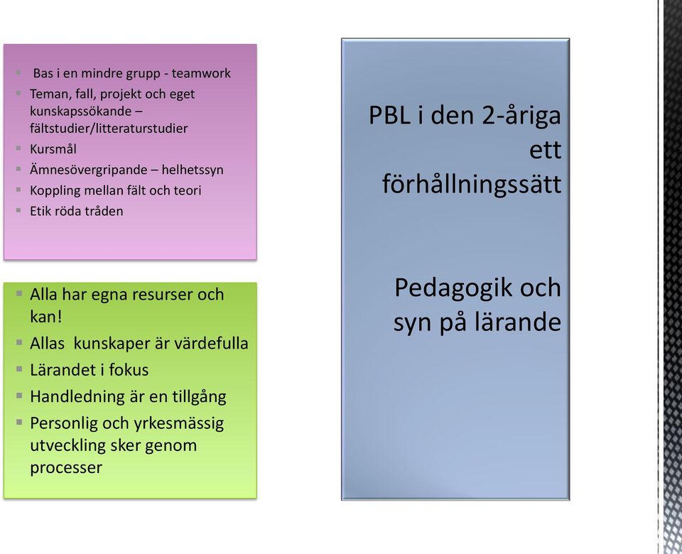 röda tråden PBL i den 2-åriga ett förhållningssätt Alla har egna resurser och kan!