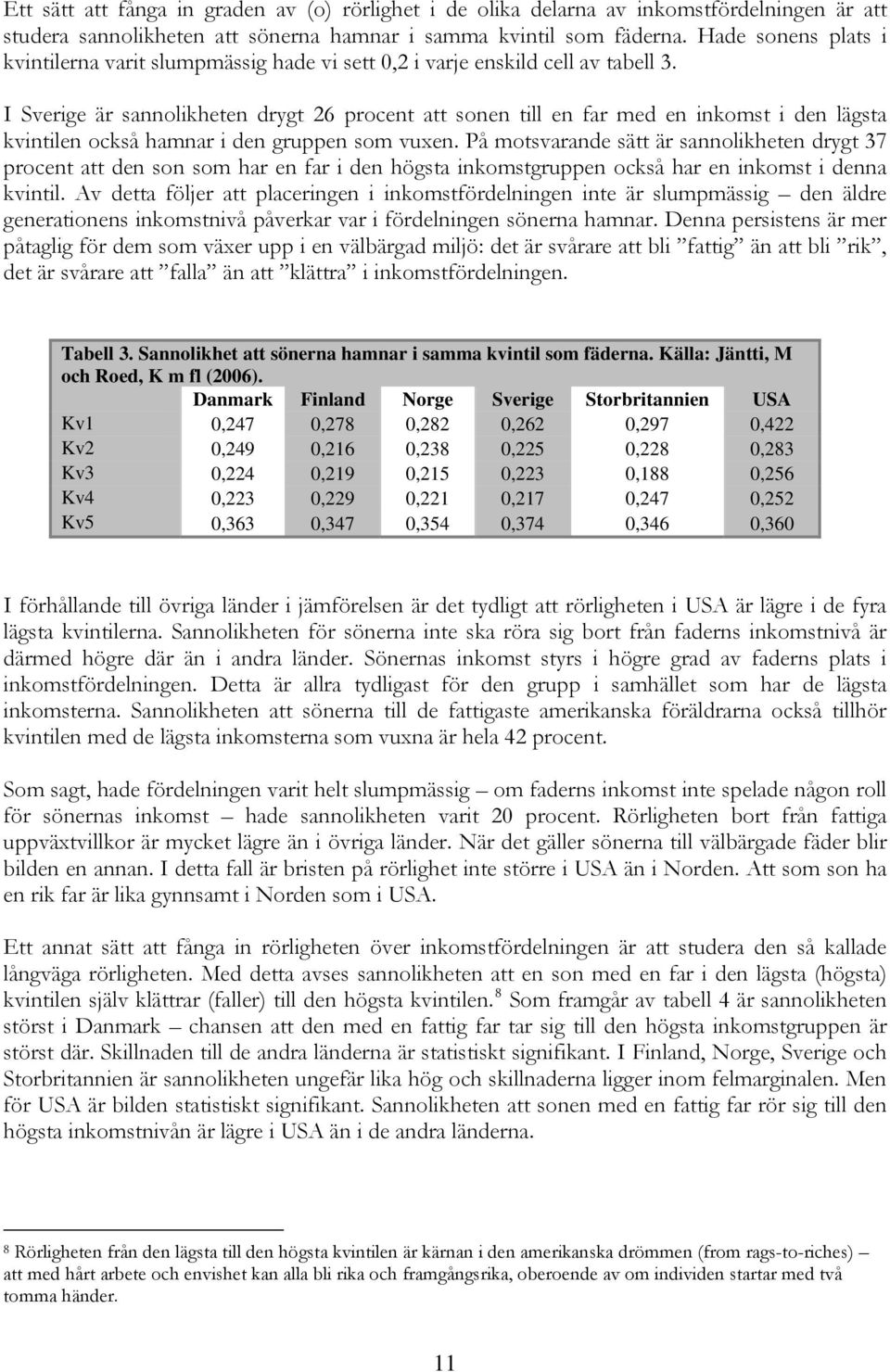 I Sverige är sannolikheten drygt 26 procent att sonen till en far med en inkomst i den lägsta kvintilen också hamnar i den gruppen som vuxen.