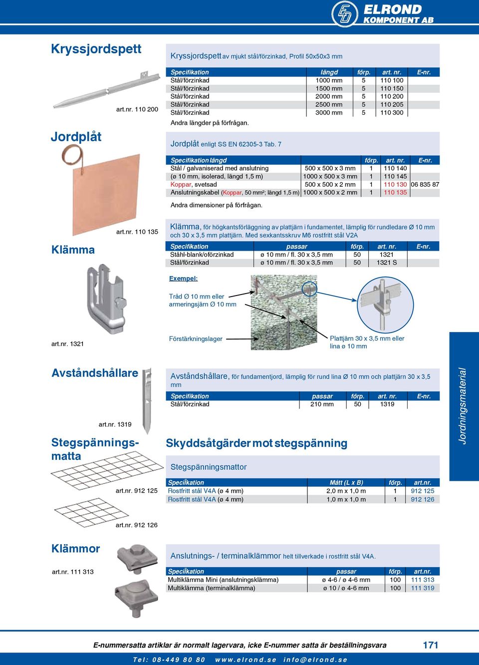 Jordplåt enligt SS EN 62305-3 Tab. 7 Specifikation längd förp. art. nr. E-nr.