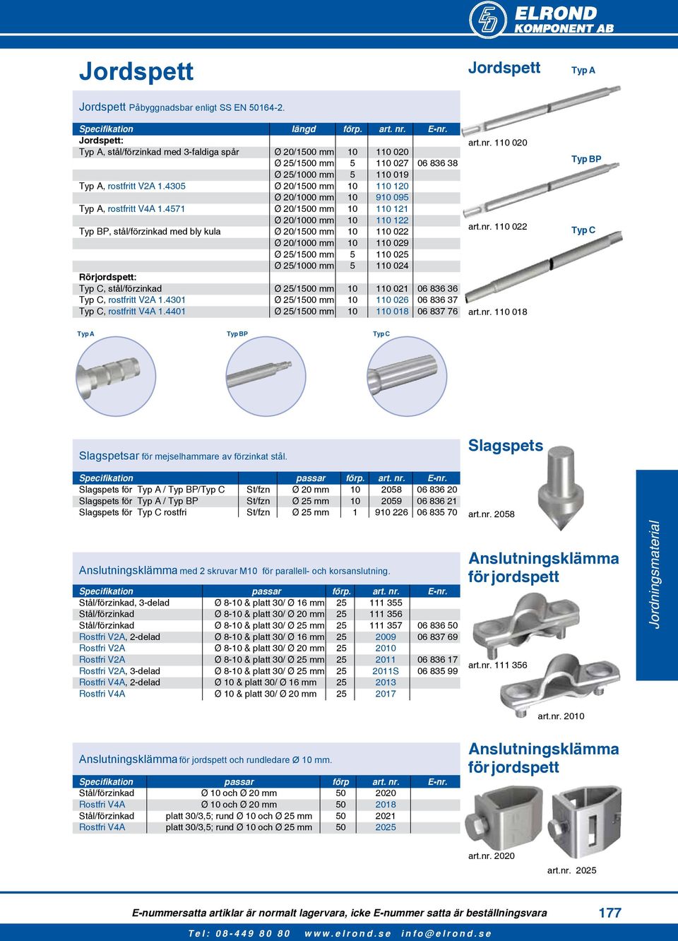 4305 Ø 20/1500 mm 10 110 120 Ø 20/1000 mm 10 910 095 Typ A, rostfritt V4A 1.