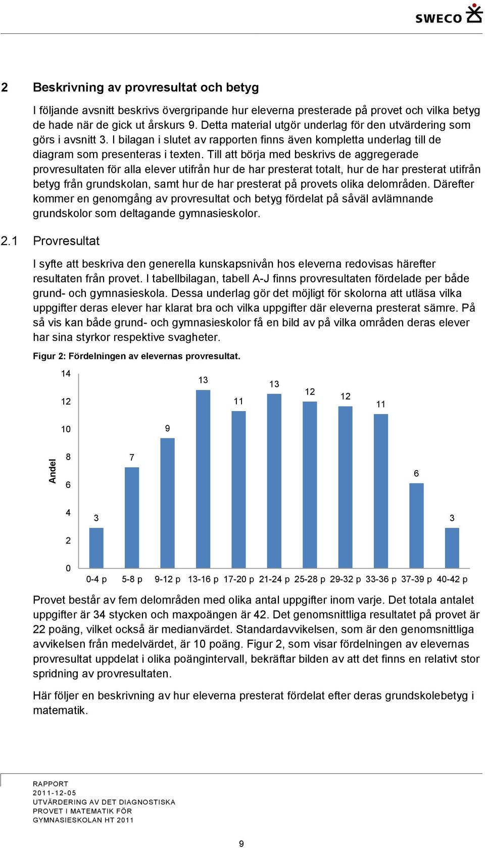 Till att börja med beskrivs de aggregerade provresultaten för alla elever utifrån hur de har presterat totalt, hur de har presterat utifrån betyg från grundskolan, samt hur de har presterat på