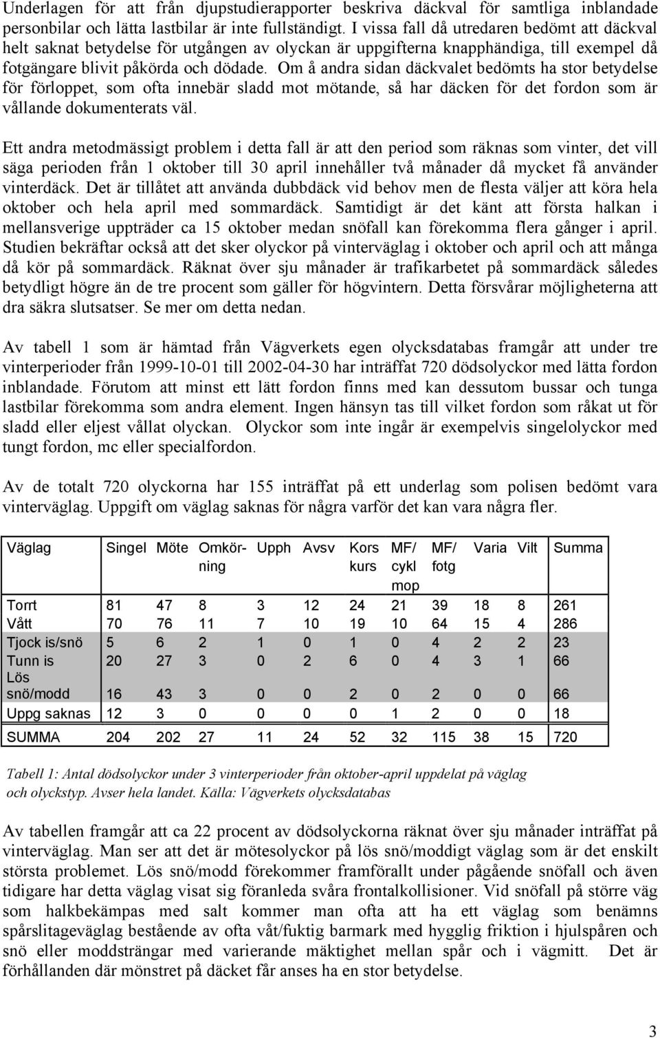 Om å andra sidan däckvalet bedömts ha stor betydelse för förloppet, som ofta innebär sladd mot mötande, så har däcken för det fordon som är vållande dokumenterats väl.