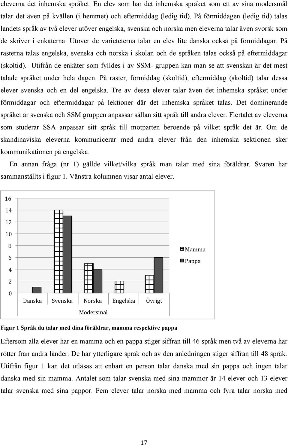 Utöver de varieteterna talar en elev lite danska också på förmiddagar. På rasterna talas engelska, svenska och norska i skolan och de språken talas också på eftermiddagar (skoltid).