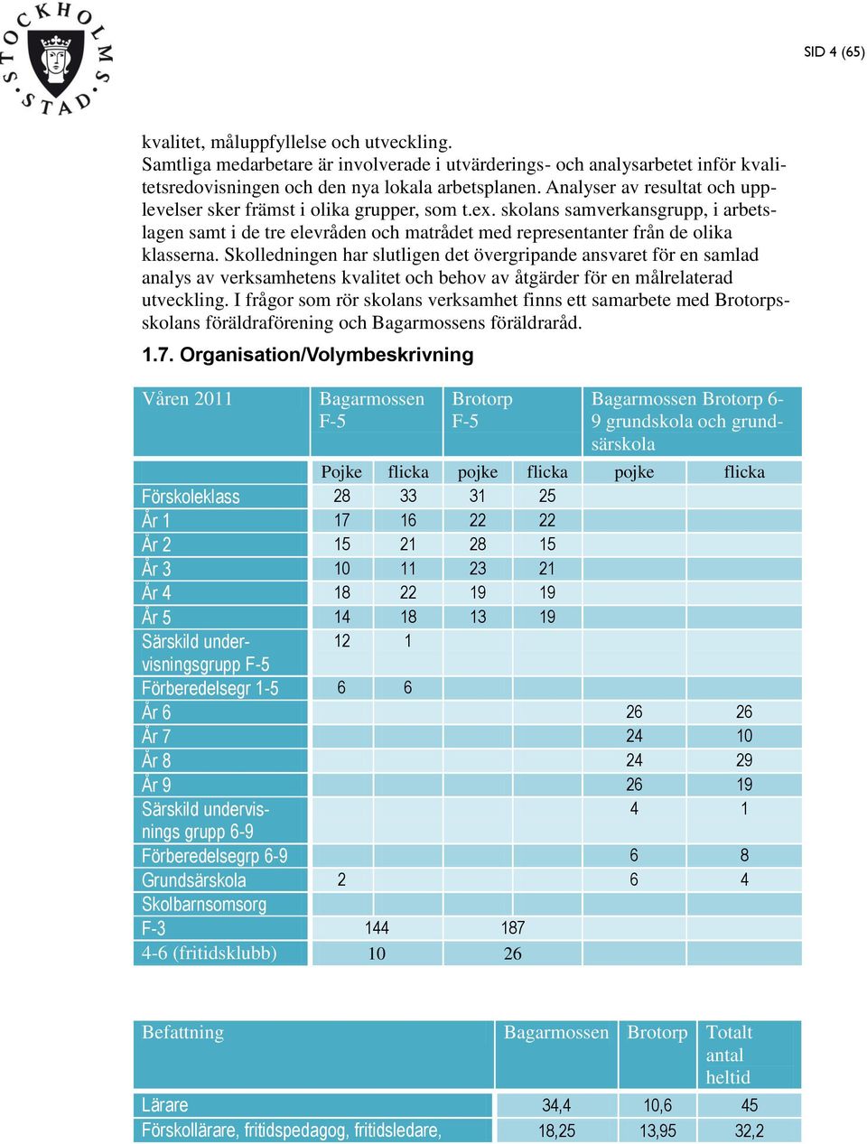 Skolledningen har slutligen det övergripande ansvaret för en samlad analys av verksamhetens kvalitet och behov av åtgärder för en målrelaterad utveckling.