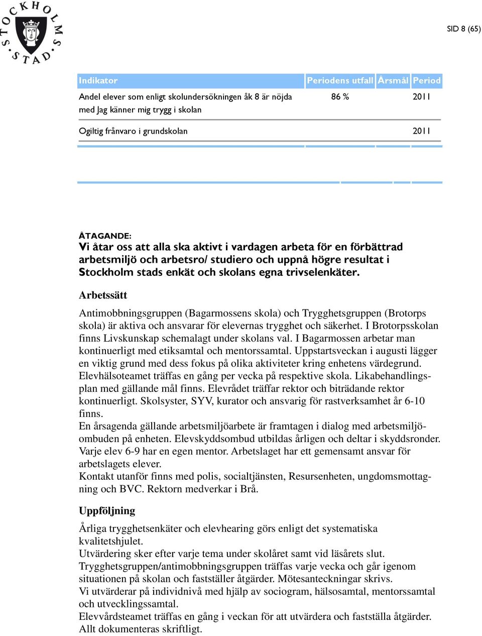 Arbetssätt Antimobbningsgruppen (Bagarmossens skola) och Trygghetsgruppen (Brotorps skola) är aktiva och ansvarar för elevernas trygghet och säkerhet.