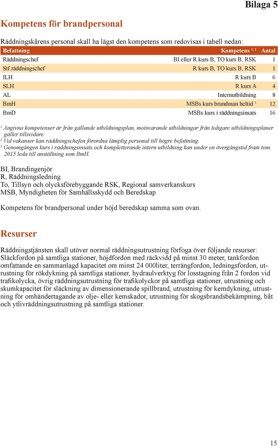 räddningschef R kurs B, TO kurs B, RSK 1 ILH R kurs B 6 SLH R kurs A 4 AL Internutbildning 8 BmH MSBs kurs brandman heltid 3 12 BmD MSBs kurs i räddningsinsats 16 1 Angivna kompetenser är från