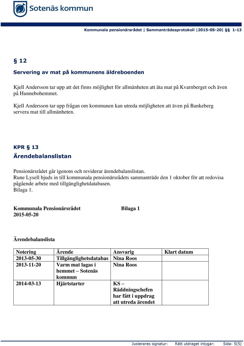 KPR 13 Ärendebalanslistan Pensionärsrådet går igenom och reviderar ärendebalanslistan.