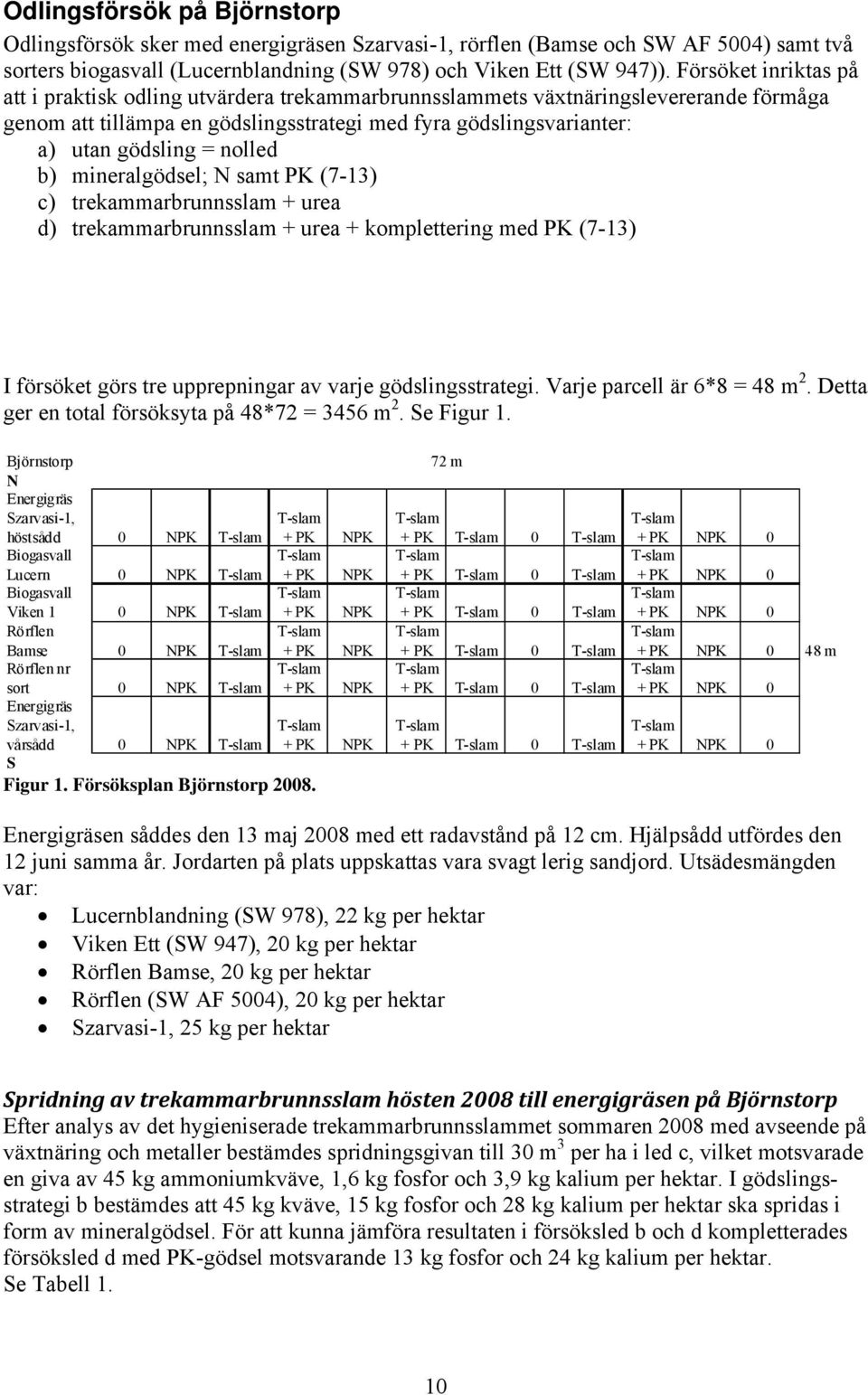 nolled b) mineralgödsel; N samt PK (7-13) c) trekammarbrunnsslam + urea d) trekammarbrunnsslam + urea + komplettering med PK (7-13) I försöket görs tre upprepningar av varje gödslingsstrategi.