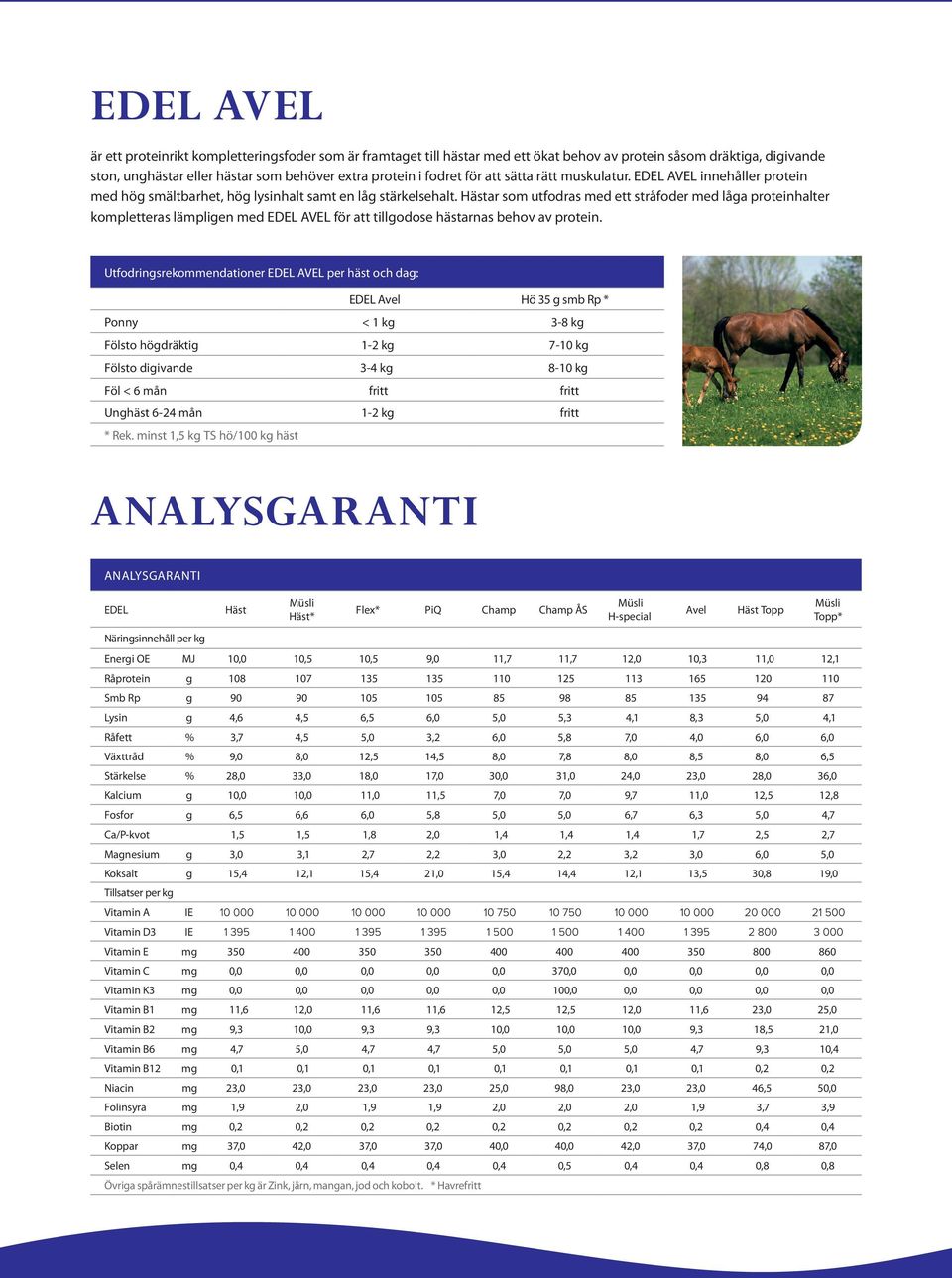 Hästar som utfodras med ett stråfoder med låa proteinhalter kompletteras lämplien med EDEL AVEL för att tillodose hästarnas behov av protein.