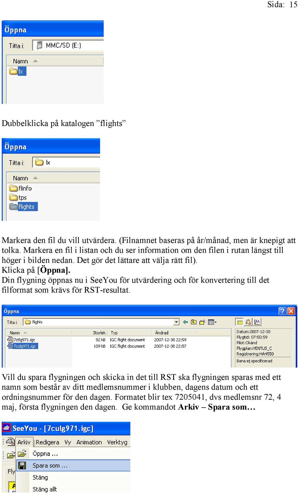 Din flygning öppnas nu i SeeYou för utvärdering och för konvertering till det filformat som krävs för RST-resultat.