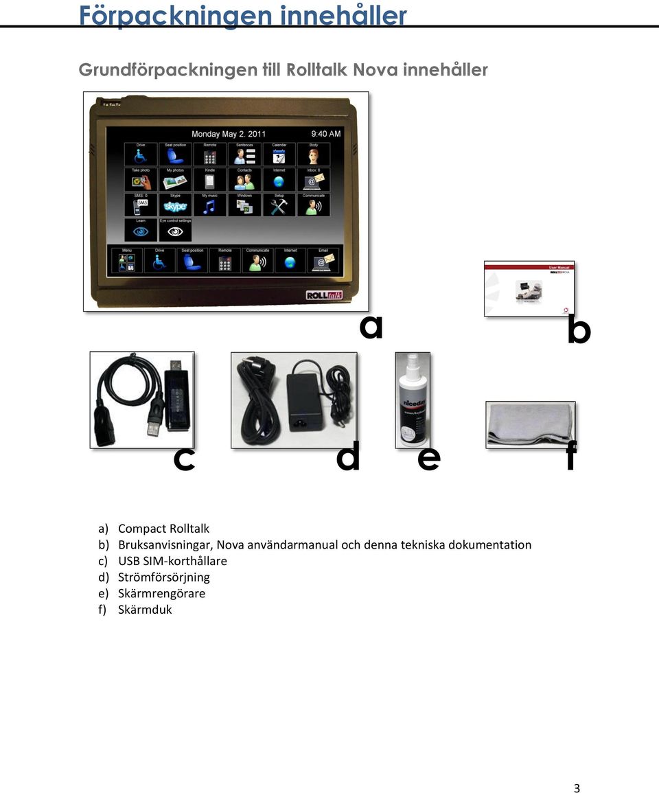 Nova användarmanual och denna tekniska dokumentation c) USB